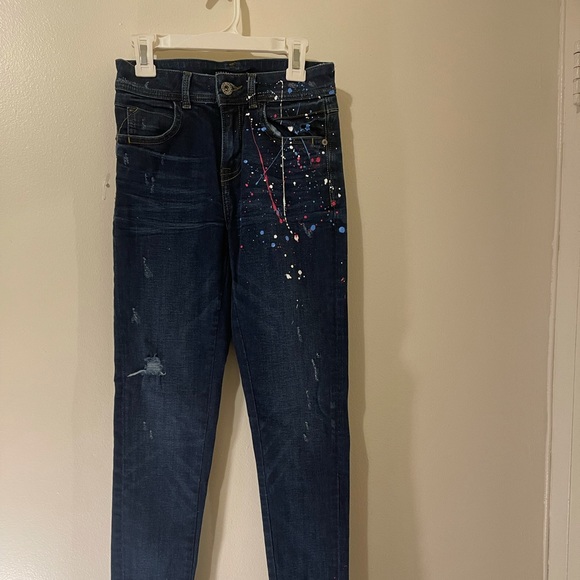 Zara Basic Paint Splatter Dark Blue Skinny Jeans Size 2 - Picture 3 of 9